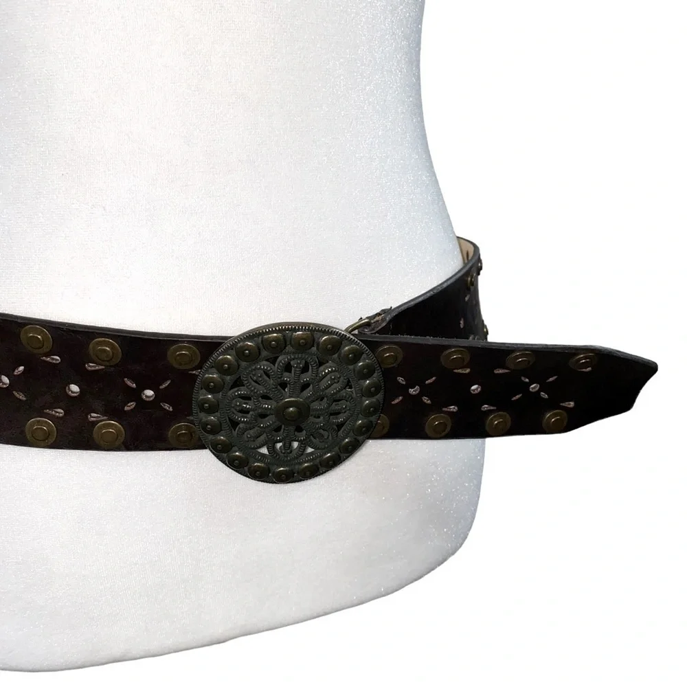 Sonoma Women's Studded Brown‎ Leather Coachella Boho Style Belt Size S